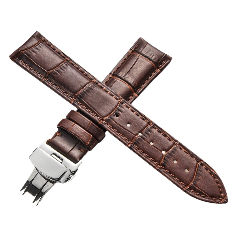 Wholesale Genuine Leather Watch Straps Couple Watch Straps Double Press Butterfly Buckle Matching Wooden Box Watch Accessories (Large)