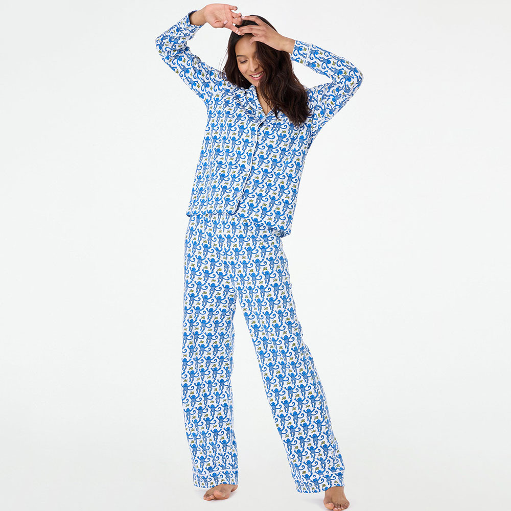 2024 Spring European and American Homewear Monkey Print Polo Casual Set Cross-Border Foreign Trade Pajamas for Girls Home Wear