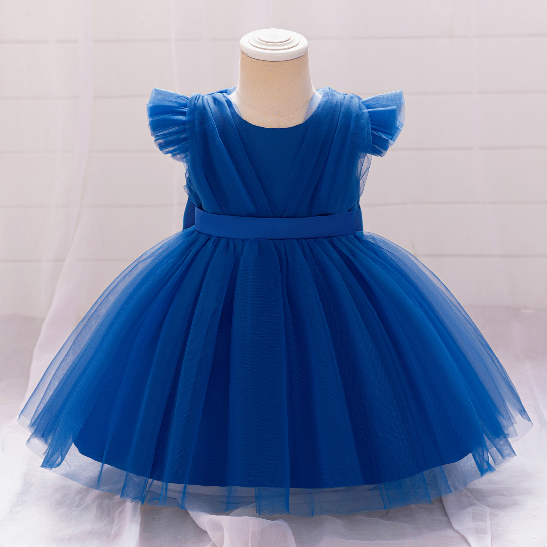 Picture of Cross-border Children's Princess Dress Small Flying Sleeves Flower Children's Puffy Mesh Girls' Dress Baby's One-year-old Wash Party Dress
