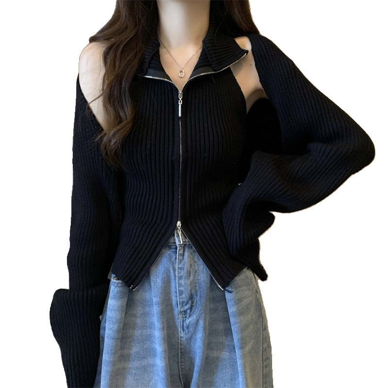 Picture of Elegant new hot girl outfit, knit cardigan, vested jacket for women, autumn slimming fitted stylish vest two-piece set