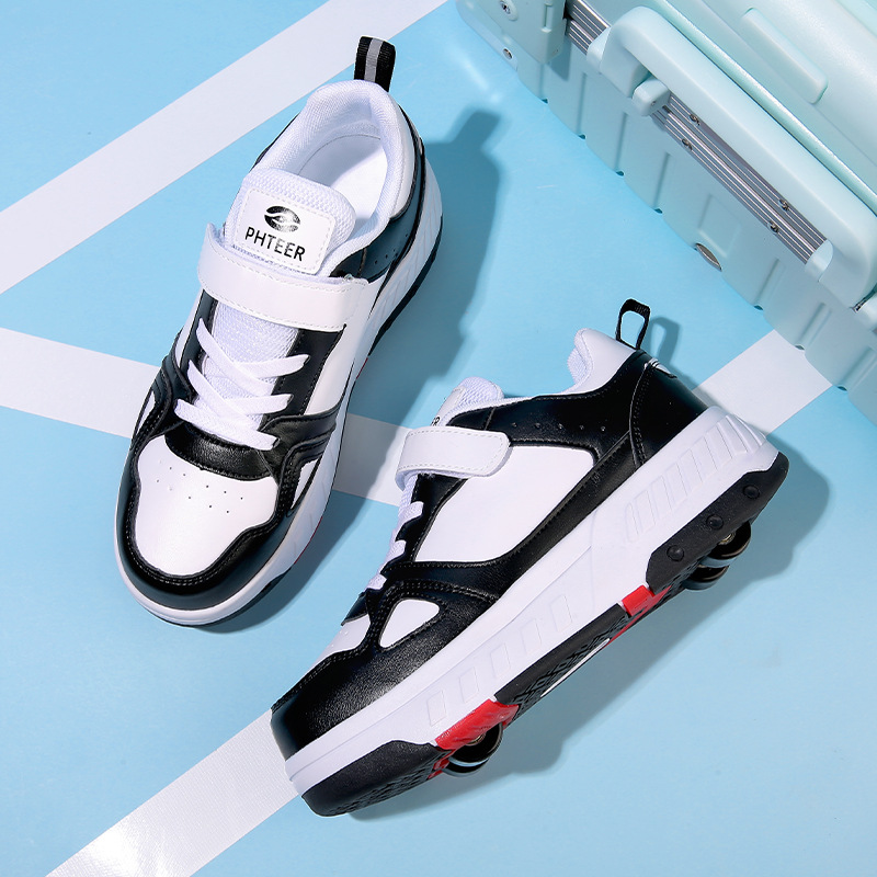 Picture of Pulley Heol Shoes Skate Shoes Four-wheel Deformation Shoes Children Adult Roller Skate Shoes Wheel Shoes Double Rai Wheel New