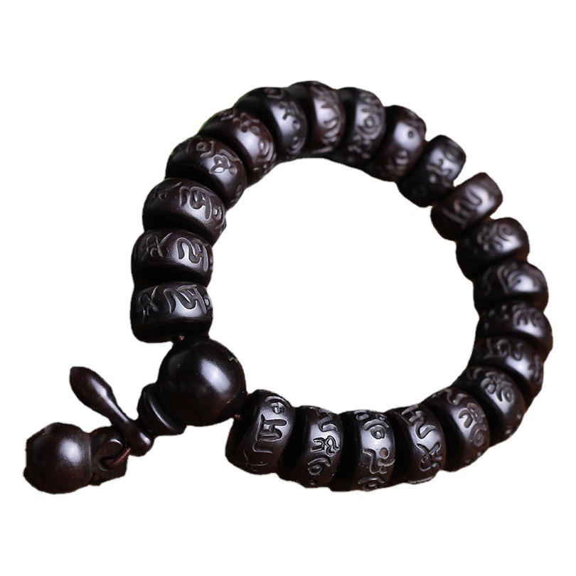 Lightning strike strike jujube six words mantra Sanskrit plate Abacus wooden fish black peach wood men's Buddha beads bracelet bracelet