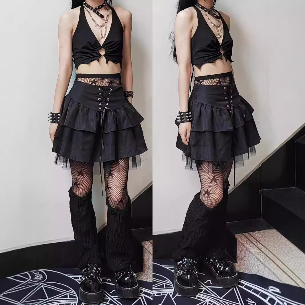 Black Cake Wrap Hip Skirt Women's Little College Style 2025 Summer Pure Desire Spice Girl A- shaped High Waist Skirt