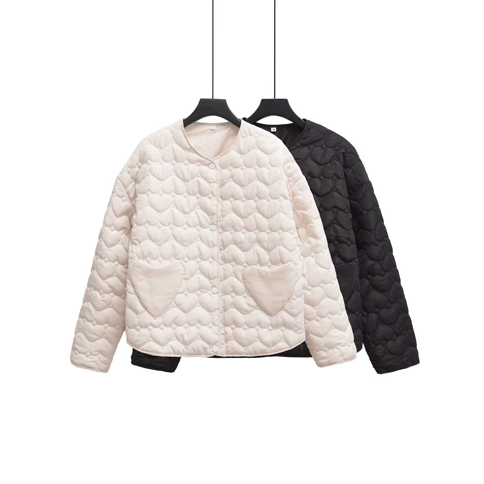 2024 Autumn and Winter New European and American Cross-border Women's Clothing Street Fashion Round Neck Quilted Cotton Love Quilted Cotton Coat