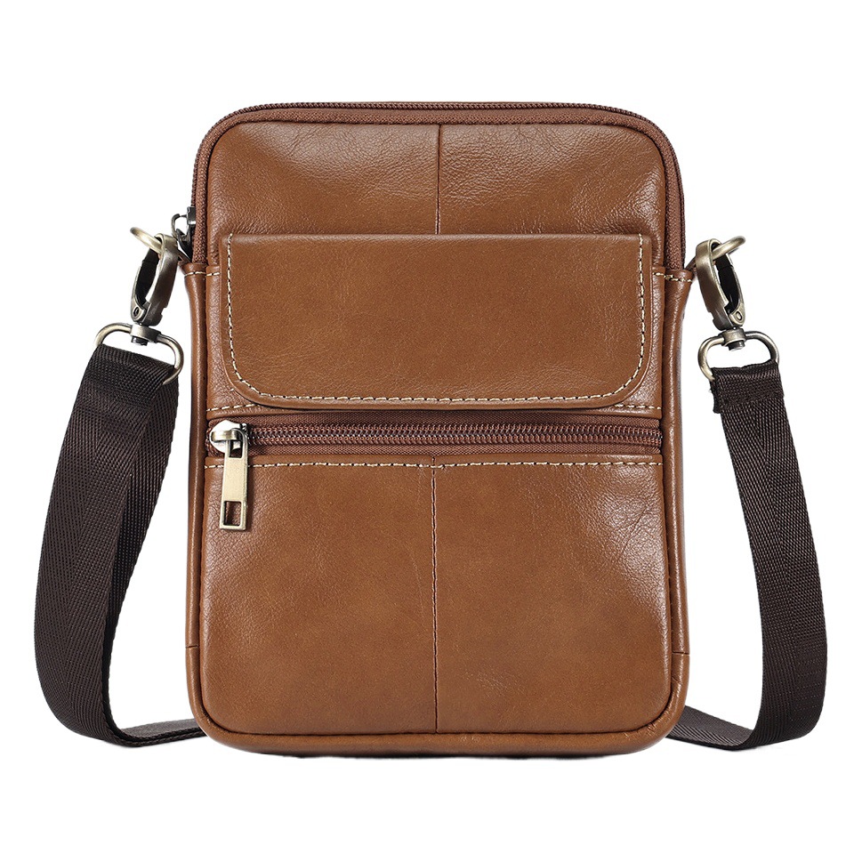 Cross-border New Men's Bag Genuine Leather Crossbody Bag Men's Multi-pocket Mobile Phone Bag Top Layer Cowhide Shoulder Bag Men's Bag