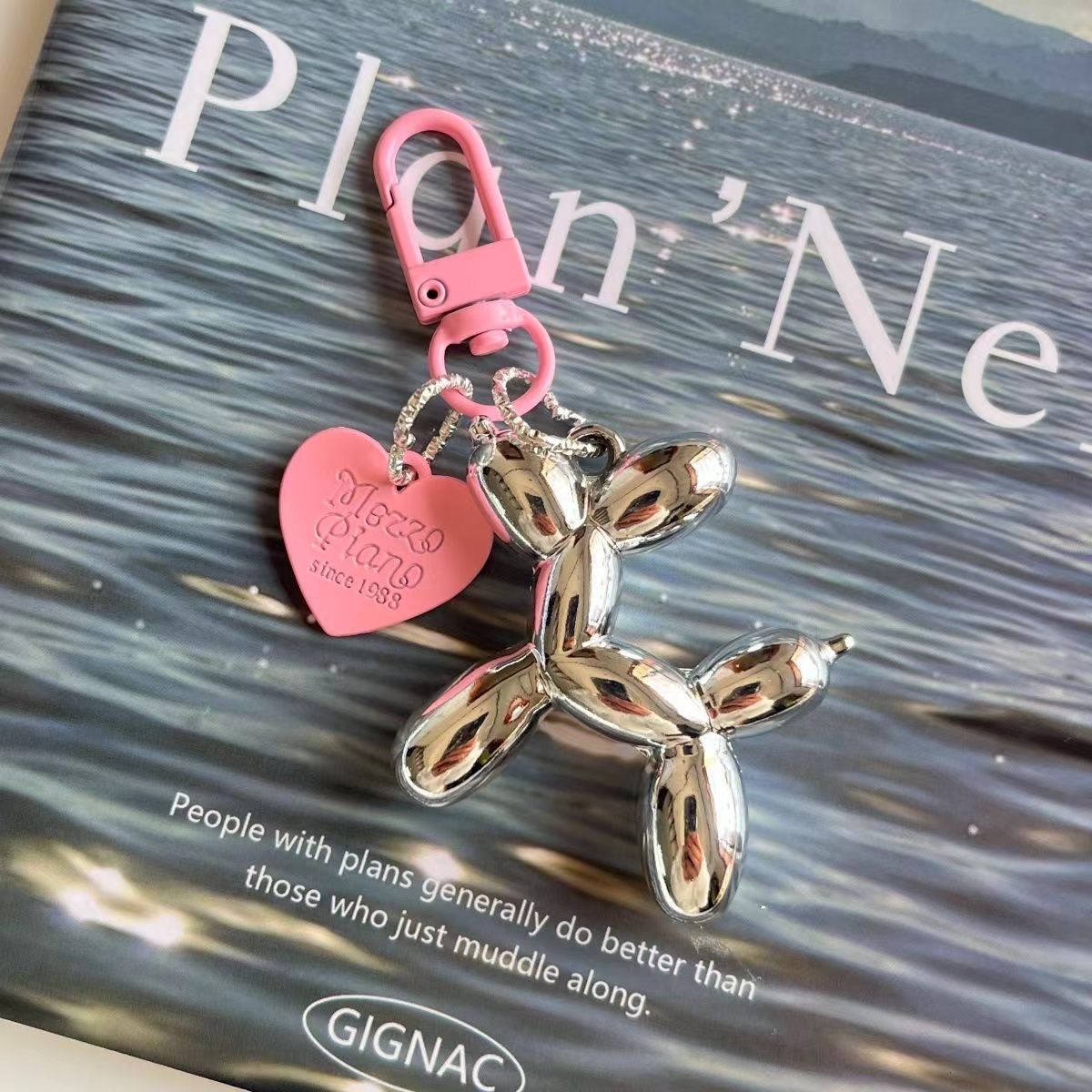Picture of Dopamine Rose Red with Black Keychain Pendant Female Internet Celebrity High-End Niche Handmade Balloon Dog Bag Pendant Versatile