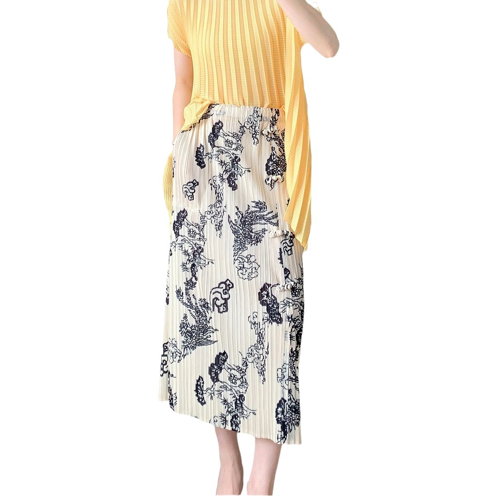 New Chinese Style National Style Skirt Spring and Summer High-End New High-Waist Slit Hip Skirt Mid-Length Retro Skirt for Women