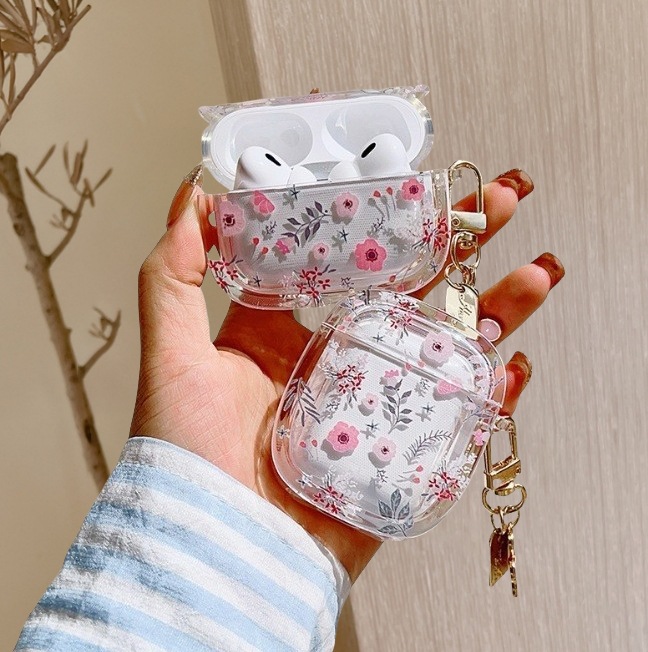 Ins Glitter White Flower Is Suitable for Apple AirPods 4Th Generation Bluetooth Headphone Shell 2/3 Generation Protective Cover Earphone Cover