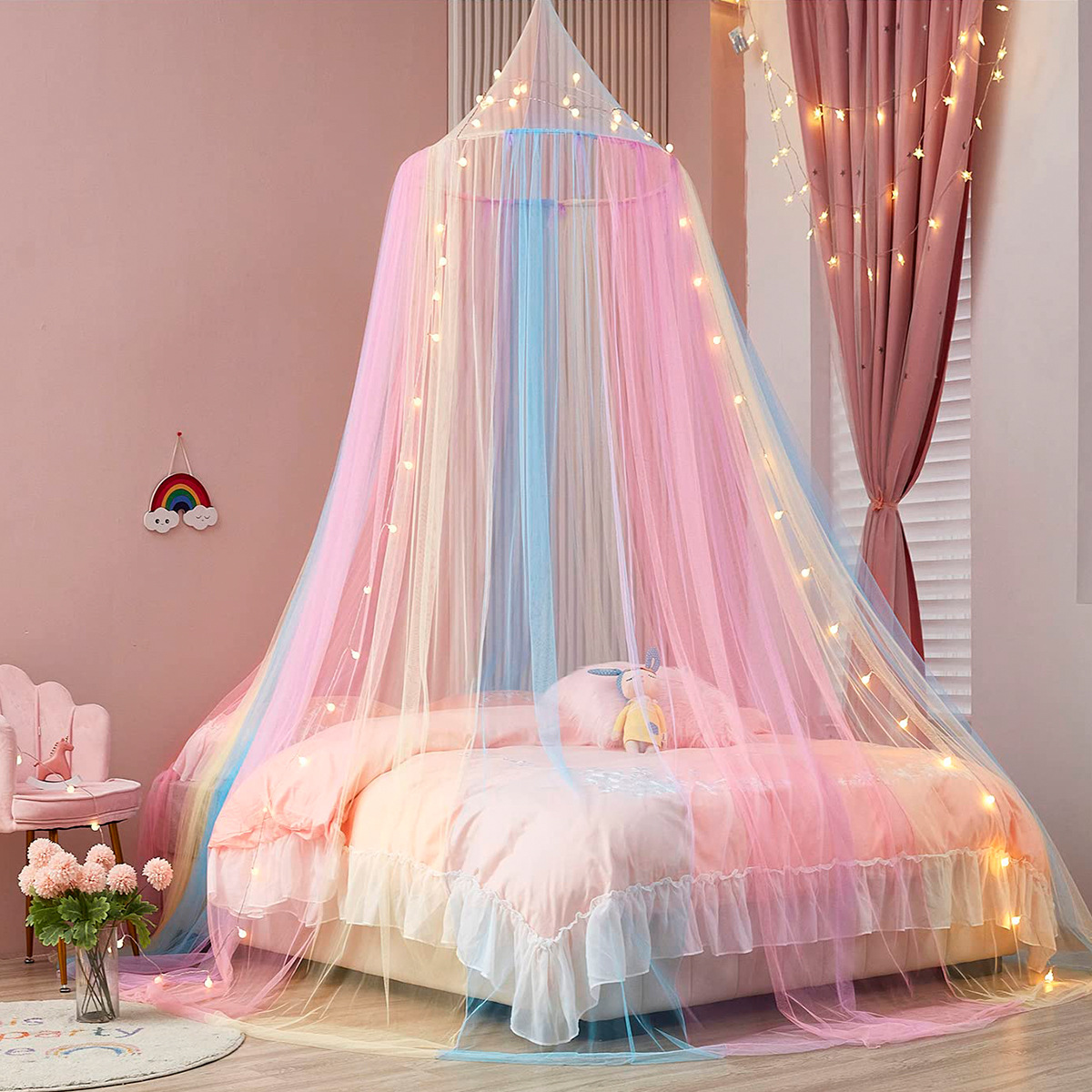 Hot Selling dream color princess bed curtain summer room decoration home floor shade baby sleeping mosquito net