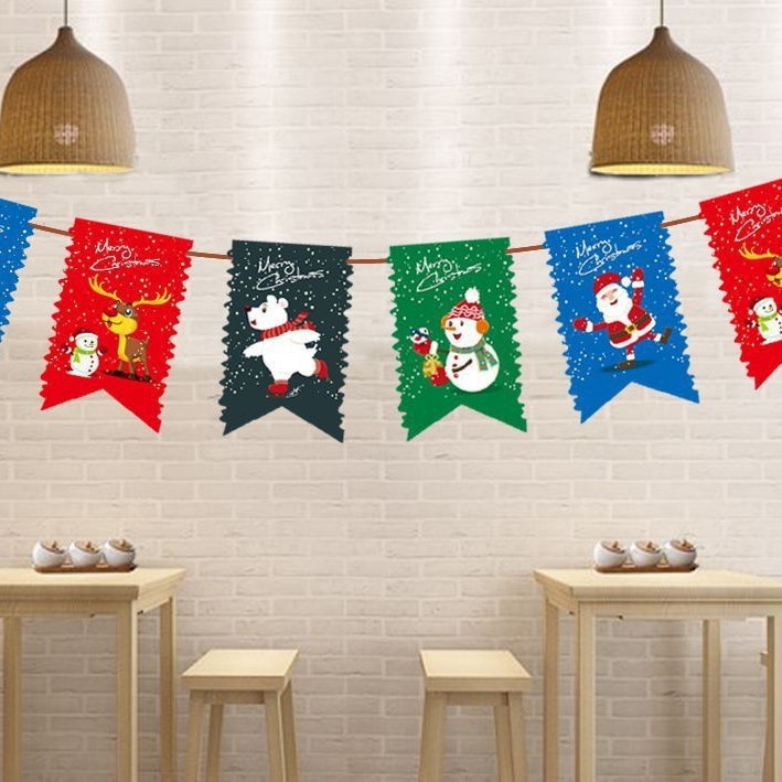 Picture of Christmas Decorations Christmas Pull Flag Hanging Flag Holiday Banner Party Decoration Paper Cartoon Christmas Pull Flower String Flag