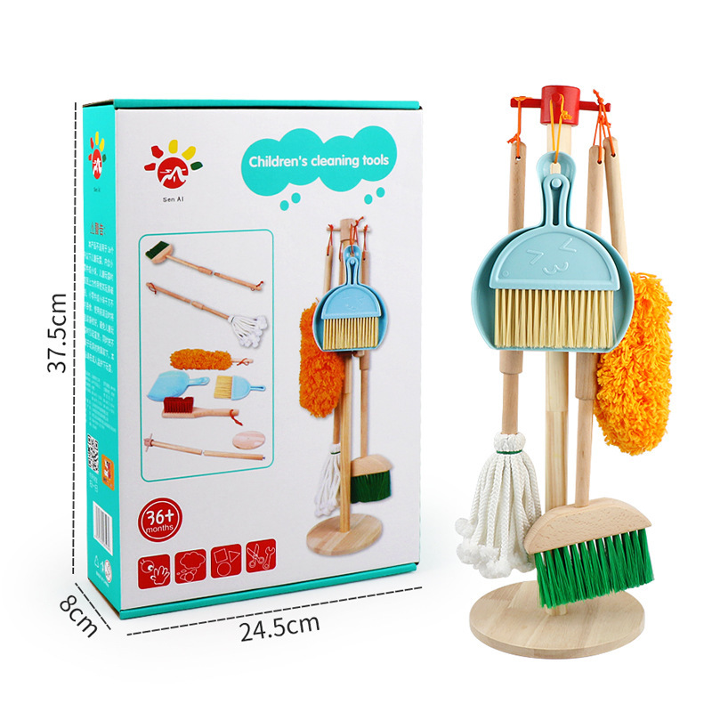 Picture of Children's Play House Simulation Cleaning Set Early Education Wooden Bloom Sweeping and Mopping Cleaning Tools Toys