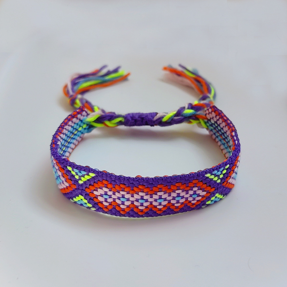 Picture of Colombian Style Ribbon Cotton Bracelet Women's Handmade Woven Ethnic Style Geometric Color Tassel Pure Lucky Hand Rope
