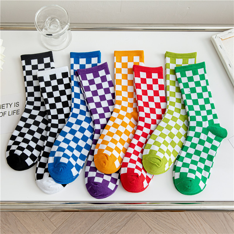 Spring and Autumn Chessboard Student Ins Sports Stockings Foreign Trade Autumn and Winter Popular Hip Hop Street All-match Fashionable Socks Women's Socks