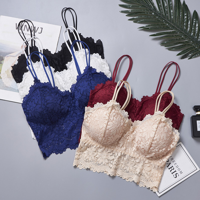 Picture of Cross-Border Large Size Lace Suspender Tube Top for Women with Breast Pads and Spaghetti Straps, Beautiful Back Intimates, Chest-Wrapped Top That Can Be Worn Outside