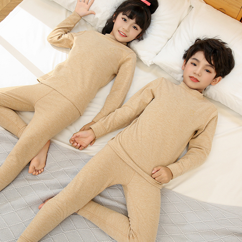 Picture of Silk wool children's autumn clothes long pants baby boys' bottoming girls' close-fitting pajamas children's thermal underwear suit