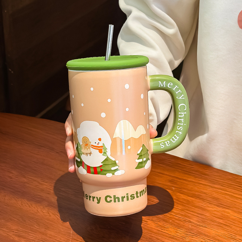 Picture of Christmas gift large capacity ceramic mug mug creative cute sippy cup couple cup female companion gift