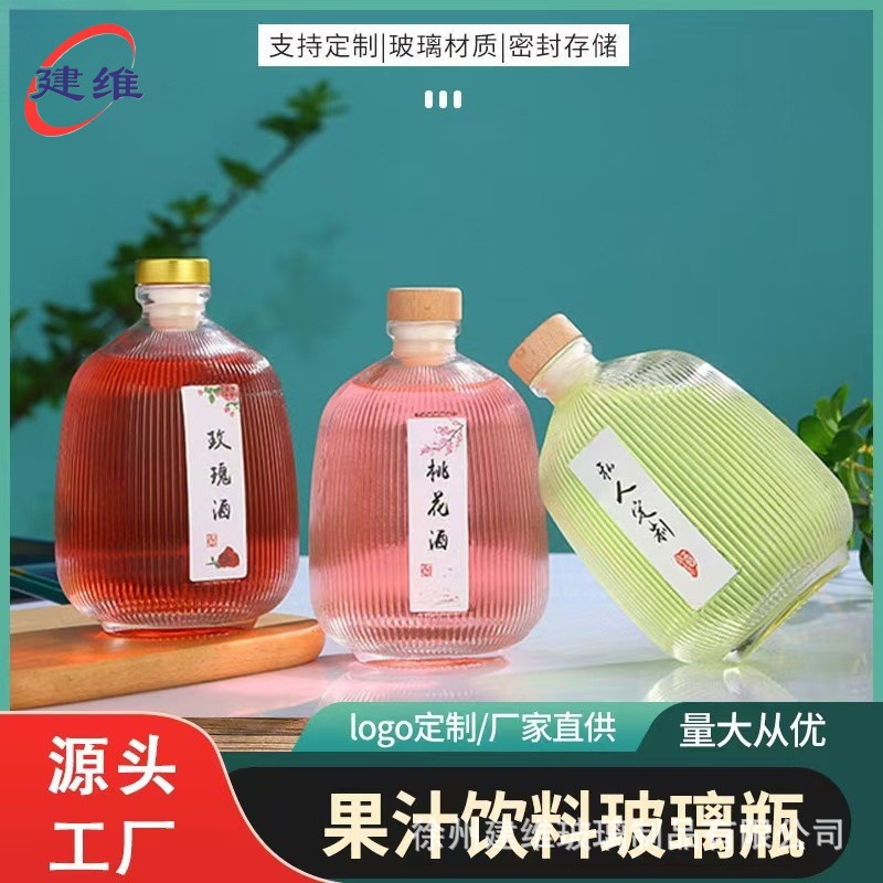 Picture of Lengcui glass bottle vertical stripe glass homemade fruit wine bottle small wine bottle oven sub-packaging container coffee bottle wholesale