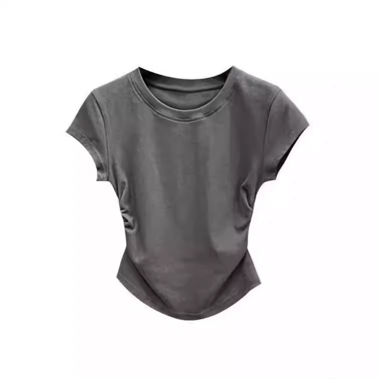 Picture of Spice Girls Pure Wants Tight Waist T-shirt Short-sleeved Women's 2025 Summer New Solid Color Base Pullover Slim-fit Short Top for Women
