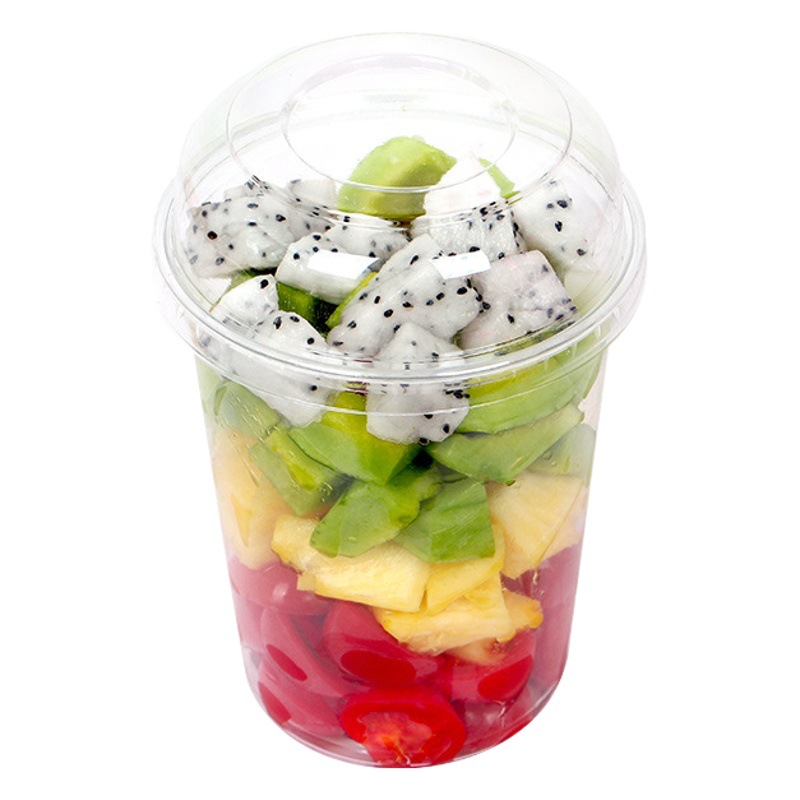 Disposable Fruit Cup Thickened Transparent PET Plastic Fresh Fruit Cut Salad Bobo Cup Pudding Yogurt Fishing Bowl with Lid