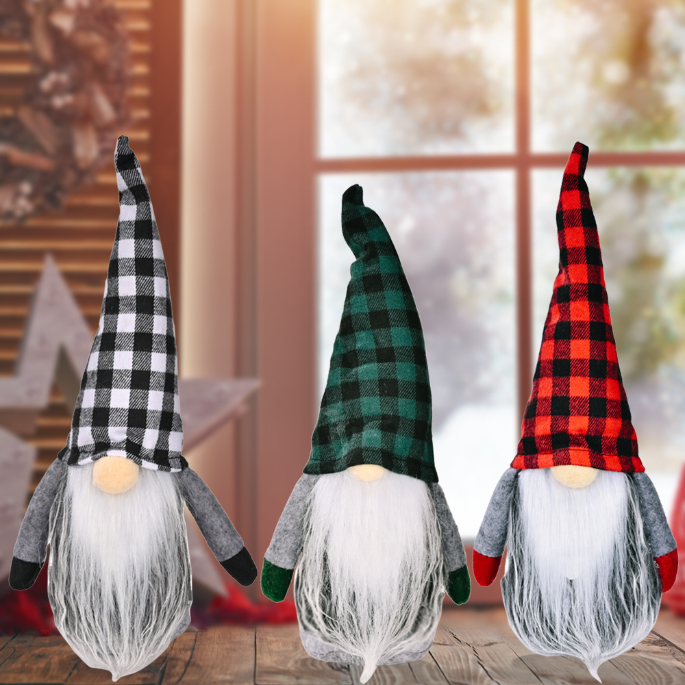 Cross-Border New Product Christmas Decoration Christmas Rudolph Ornaments Christmas Plaid Hat Dwarf Faceless Doll Decoration