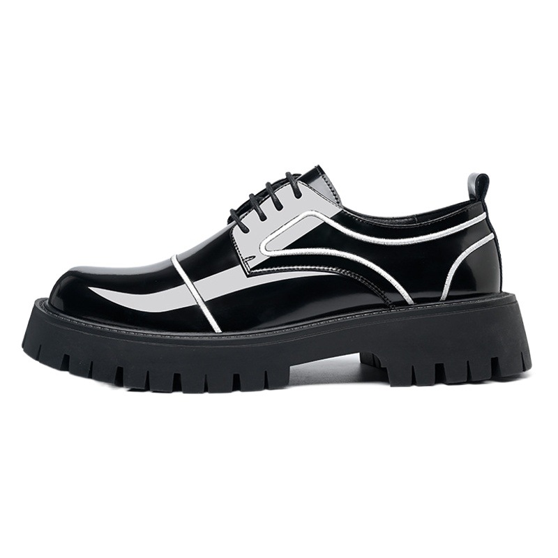 Leather shoes men's casual British thick-soled big head leather shoes fashion trend bright leather barber business men's shoes a generation of hair