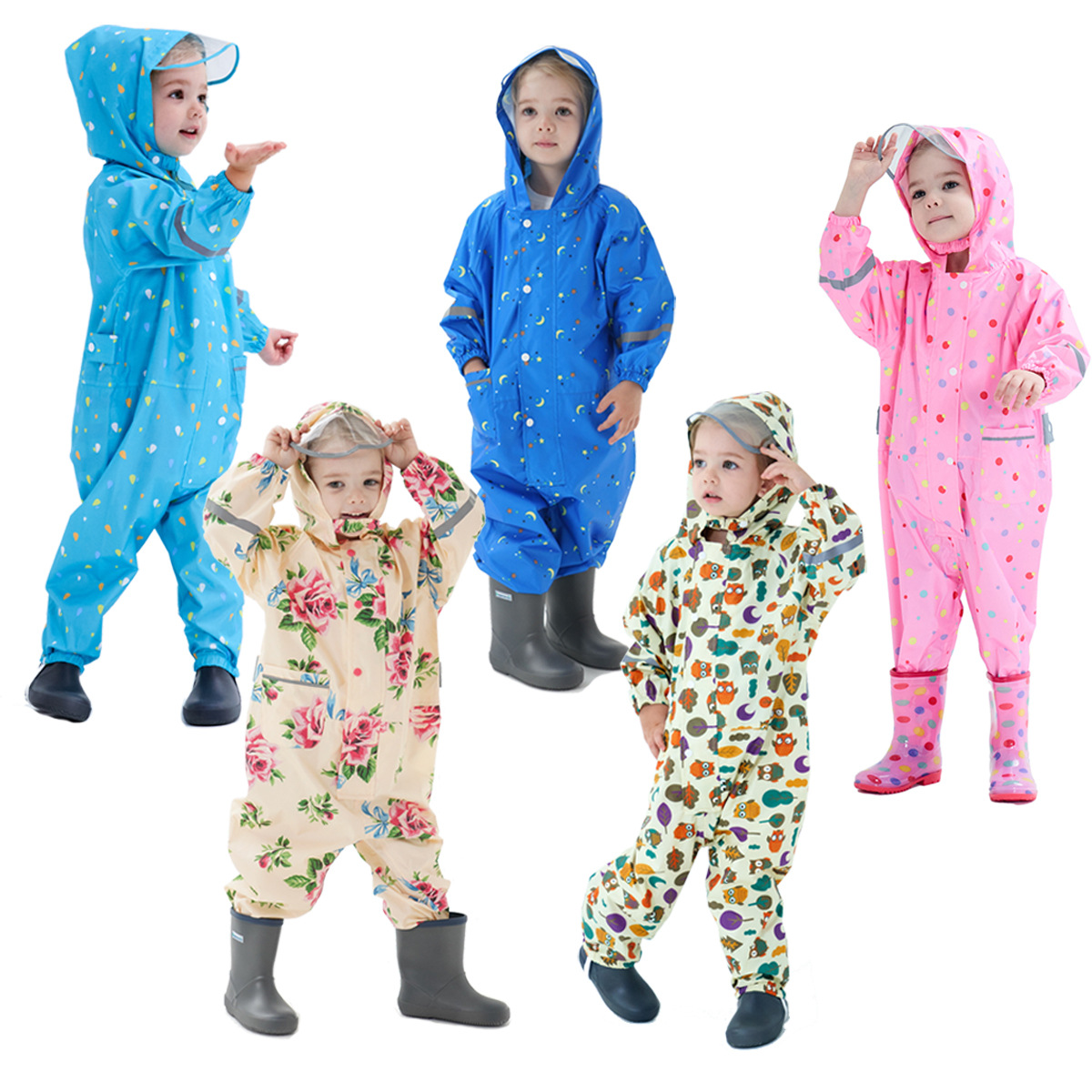 Amazon children's one-piece raincoat fashion cute three-dimensional raincoat with hat brim reflective baby poncho not included tax