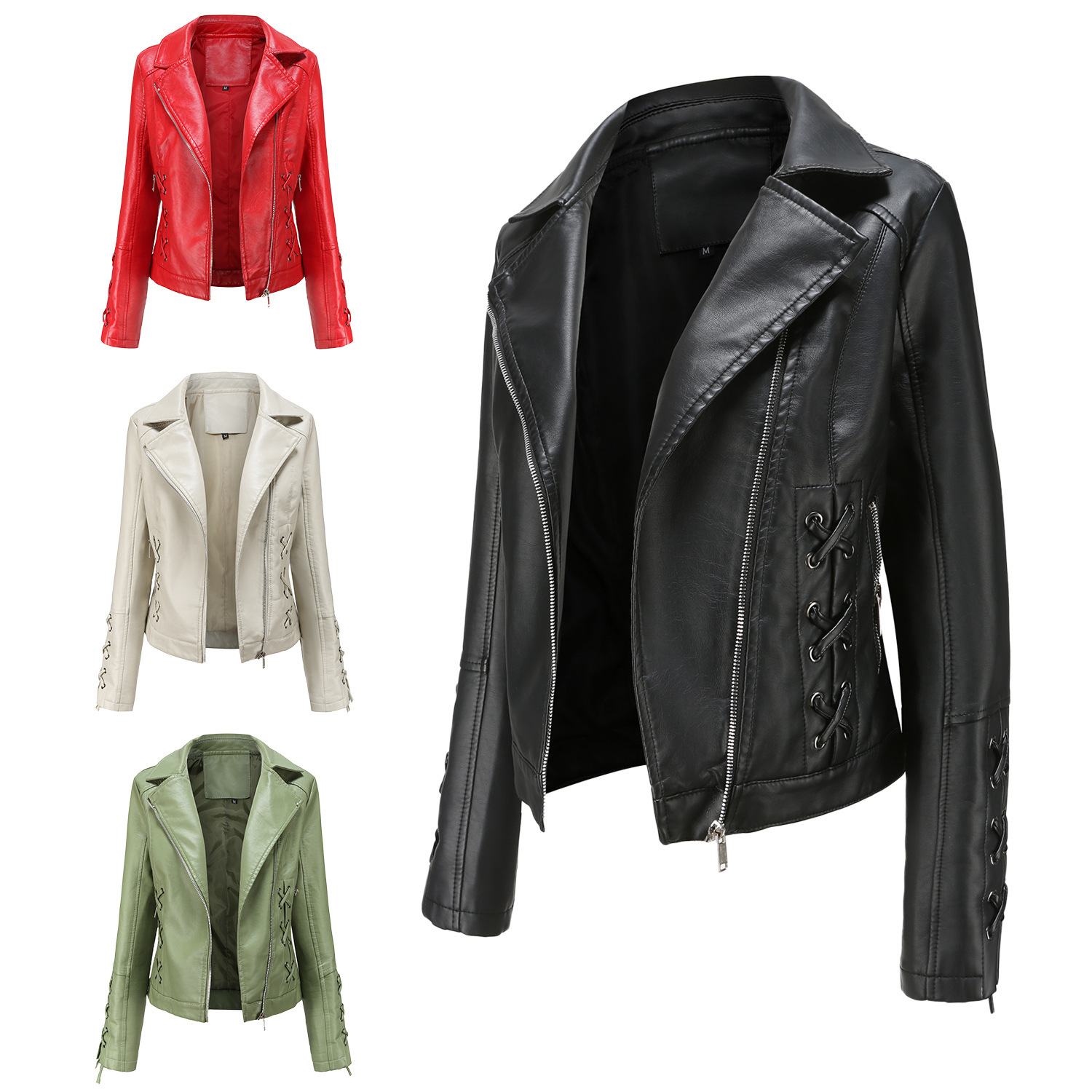 Picture of Export clothing Niche Design Boutique Knitted PU Leather Clothing Strap Fashion Women's Coat European and American Leather Clothing
