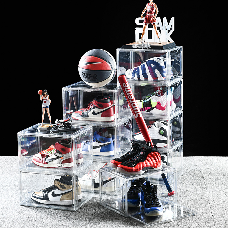 Picture of Folding Transparent Visible Side Door Extra-large Shoe Box Stacked Magnetic Absorbing High Permeability Shoe Rack Sports Shoe Display Shoe Wall