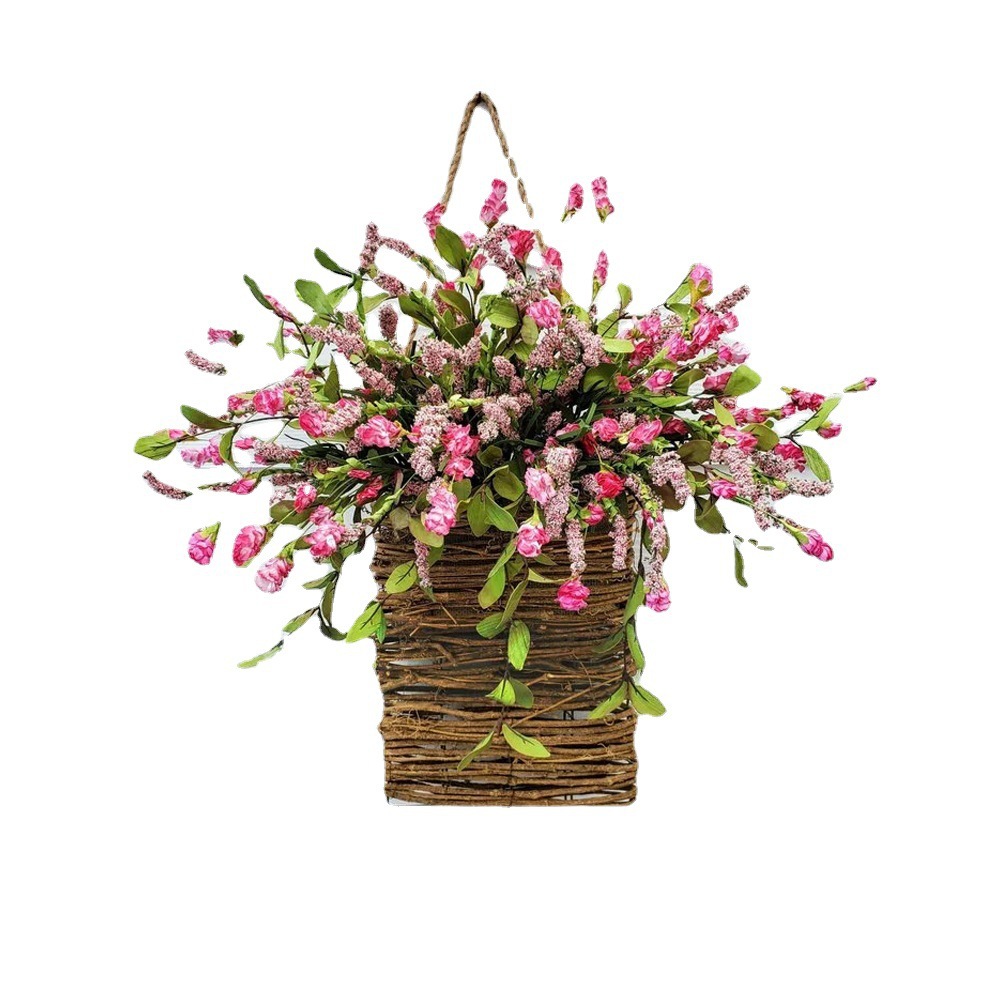 Picture of Zonghong Spring and Summer Pink Berries and Wild Flower Door Hanging Basket Garland Home Decoration Wild Flower Door Hanging Basket Rattan Basket