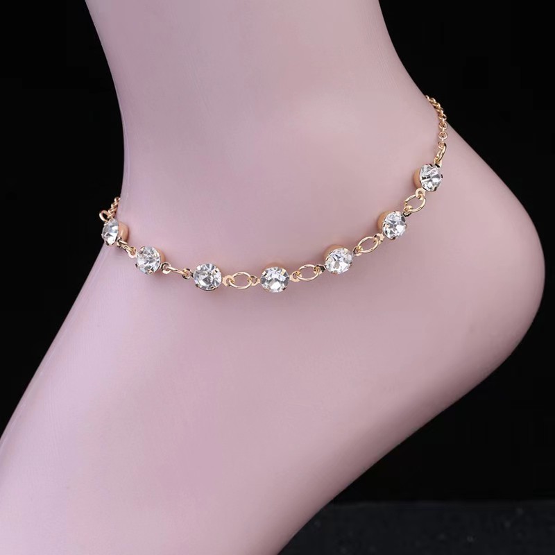European and American foreign trade cross-border new LAZADA hot selling simple anklet 7 rhinestone anklet niche light luxury foot accessories