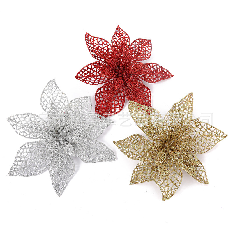 Cross-Border Hot-Selling Christmas Tree Ornaments, Christmas Decorations, Creative Large Poinsettias, Christmas Flowers, Wholesale from Manufacturers
