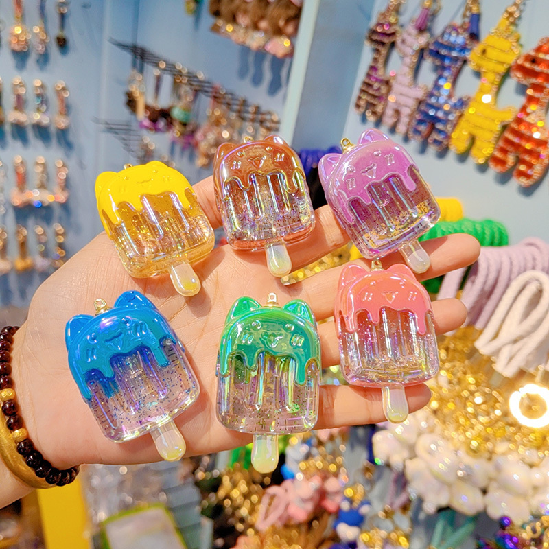Electroplated Gypsophila Cartoon Ice Cream Keychain Hanging Female Couple Key Chain Bag Hanging Transparent Popsicle Hanging Ornaments