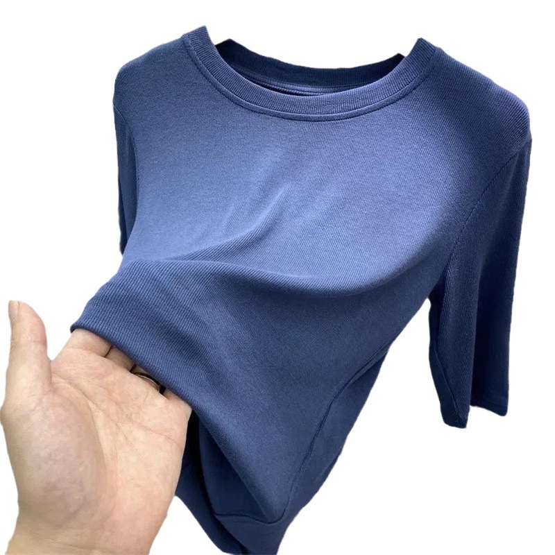 European Style Design Crewneck Short-sleeved T-shirt Women's 2024 Summer New Slim-fit Slimming Basic Top Base Shirt