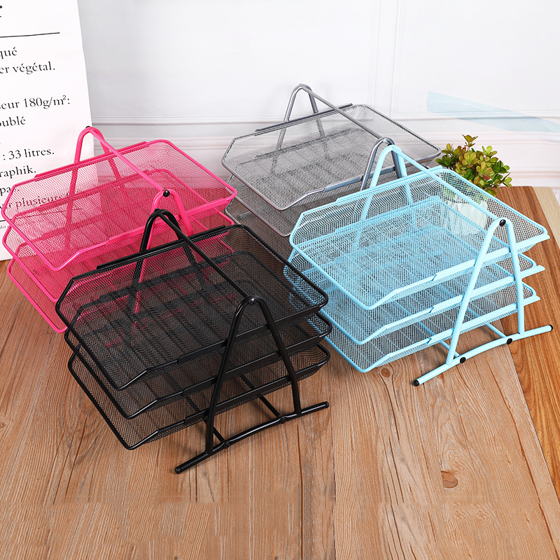 Picture of Hot selling metal iron net three-layer file tray file basket simple office supplies storage file rack wholesale