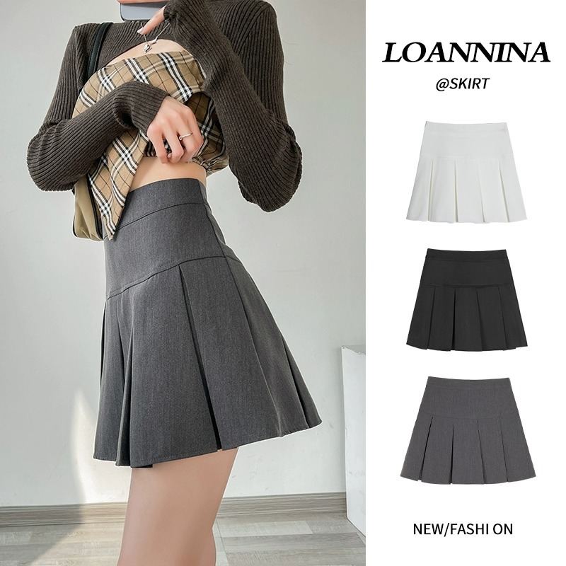 Korean Style New High Waist Pleated Skirt Women's 2022 New Slim College Style Hot Girl A- line Short Skirt Suit Skirt