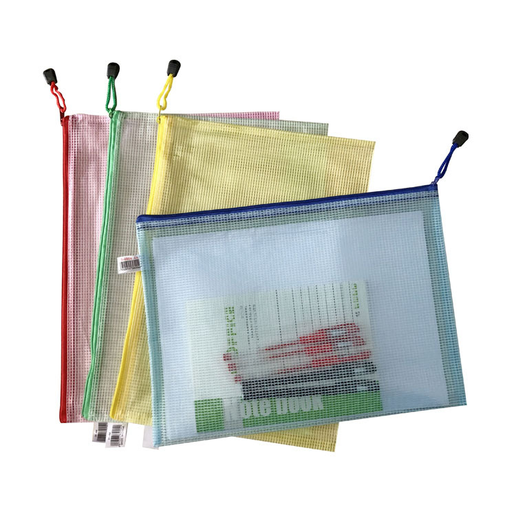 Picture of Stationery wholesale printed LOGO grid file bag A4 office transparent storage portable zipper bag student information bag