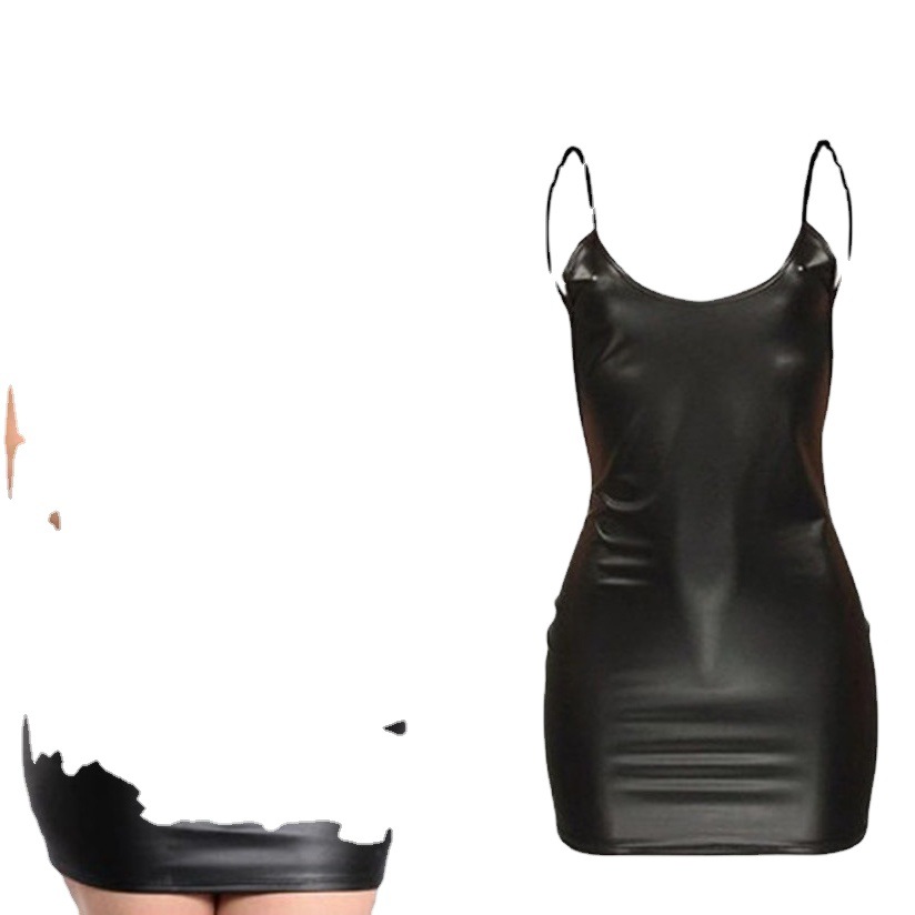 2021 New European and American Sexy Lingerie Sexy Strap Backless Faux Leather One-piece Dress Sexy One-piece Dress Pajamas