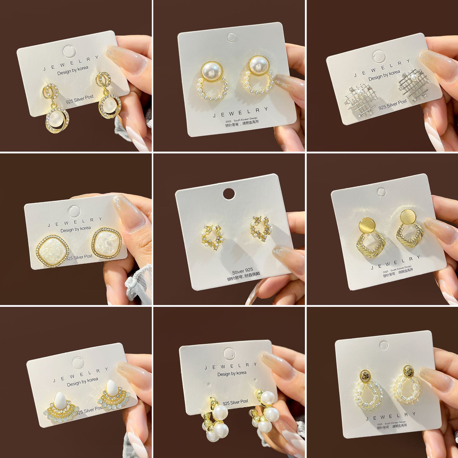Silver Needle Elegant Light Luxury Small Pearl Earrings Geometric Retro Cat's Eye Flower Bow Gentle Pearl Earrings