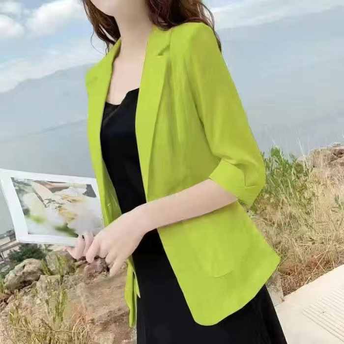 Picture of Linen Small Suit Women's Jacket Thin 2024 Summer Suit Korean Style Sun Protection Clothing Casual British Style Women's White Black