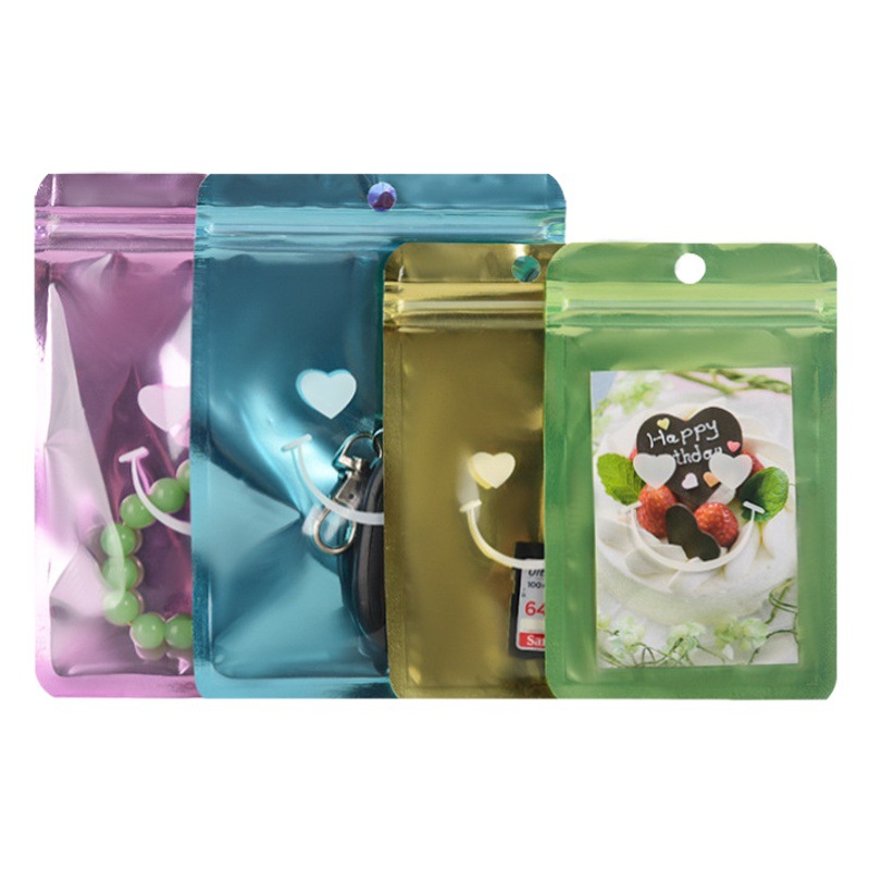 Ins Cartoon Smiley Self-sealing Bag Transparent Aluminized Packaging Bag Anti-oxidation Jewelry Sealed Bag Packaging Storage Bag