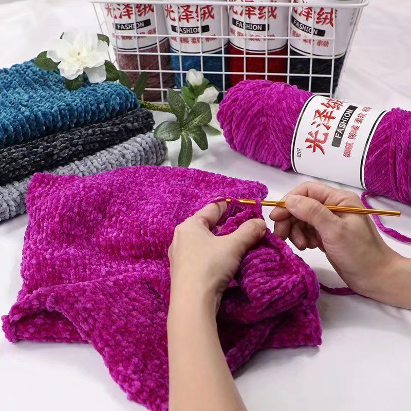 Three strands of glossy pile line hook slippers chenille thick line hand woven scarf line hook slippers cotton shoes hat line diy