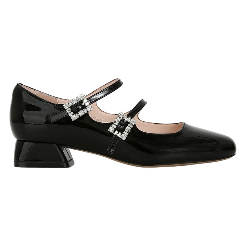 2024 New sheii Su Xiaoyin exquisite patient ~ square toe rhinestone buckle chunky heel Mary Jane single-layer shoes women's wedding shoes