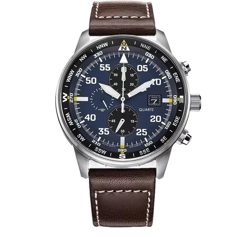 6 Pin Multifunctional Quartz Men's Watch Leather Watch Steel Band Watch Sport Men's Quartz Watch No. 2