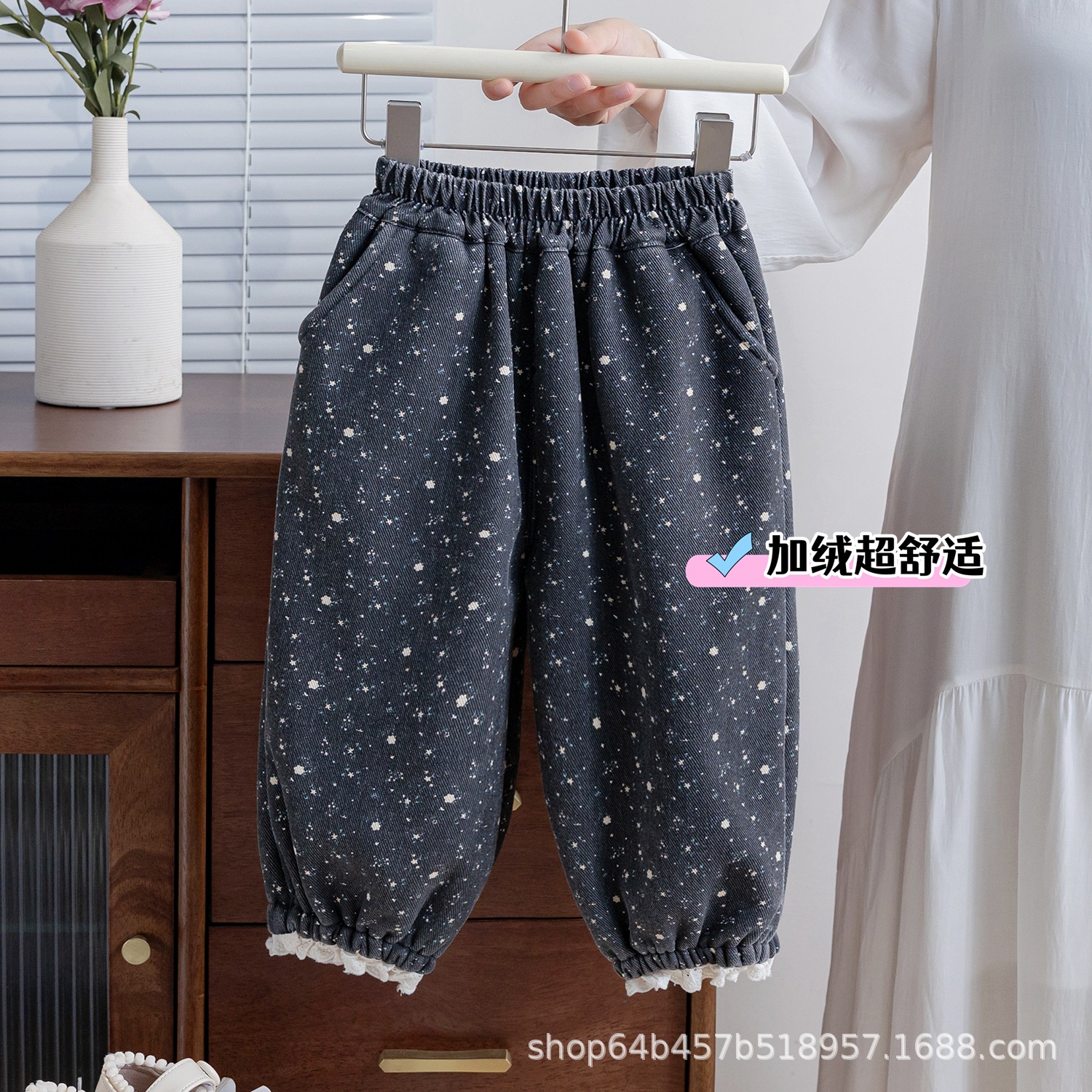 Girls Korean Style New Thickened Trousers Baby's Winter Western Style Lace Ankle Pants Children's fleece-lined Warm Casual Pants