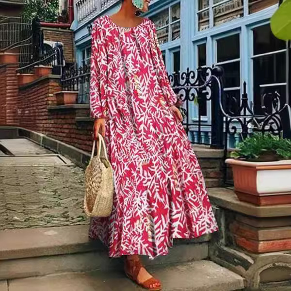 Picture of 2025 Spring Clothing European and American Summer New Export Women's Clothing Ebay Digital Printed Long-Sleeved Dress Casual Long Skirt