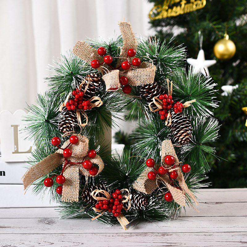 Picture of Christmas Wreath Wholesale 2022 New Simulated Wreath Christmas Decorations Handmade Wreath Door Hanging Window Decorations