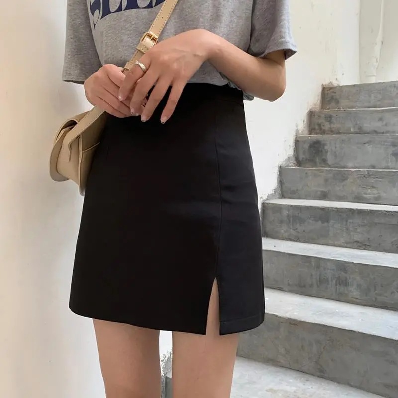 Picture of Women's Skirt Summer 2022 New High Waist Anti-slip Short Skirt Split A- line Skirt Black Slim-fit Hip Skirt Trendy