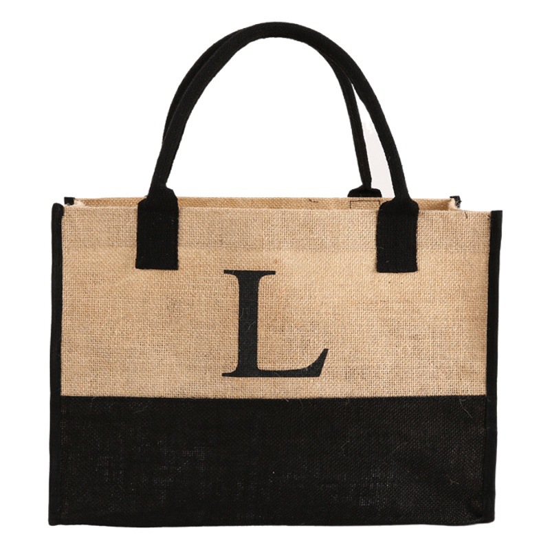 Amazon jute shopping bag large capacity waterproof linen tote linen eco-friendly shopping bag coarse linen shoulder bag