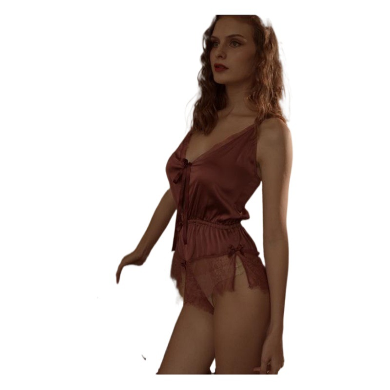 Lace back fun jumpsuit sexy deep V nightclub hollow open crotch pajamas split dating shirt tide wholesale