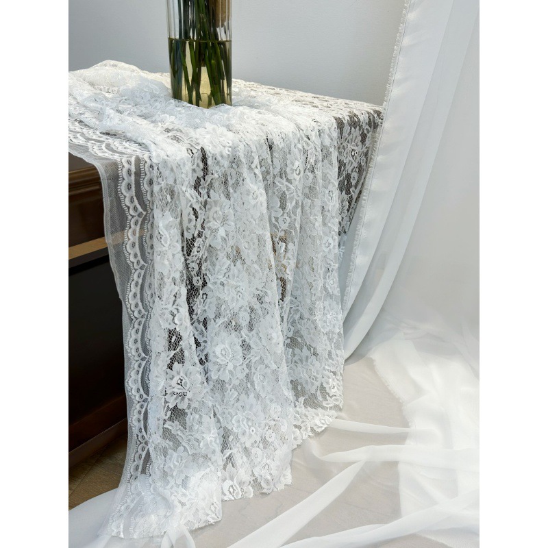 French White Flower Lace Cloth Tablecloth Scene Layout Dessert Table Layout Decorative Lace Cloth Wedding Dress